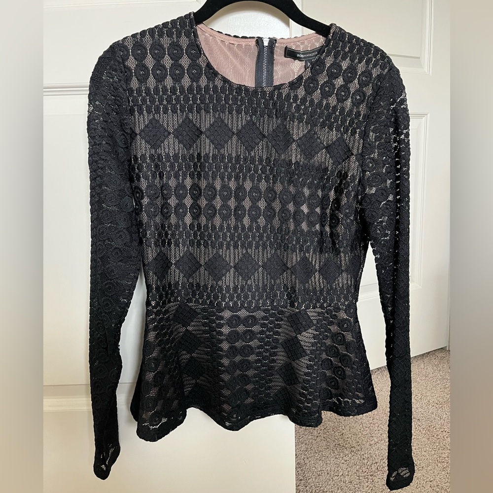 BCBGMaxAzria Black Textured Lace Blouse, “Michelle”, size XS, new with tags NWT